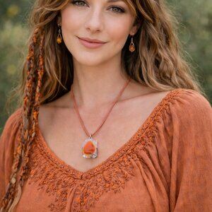 Fused glass pendant, glass orange glass, art glass